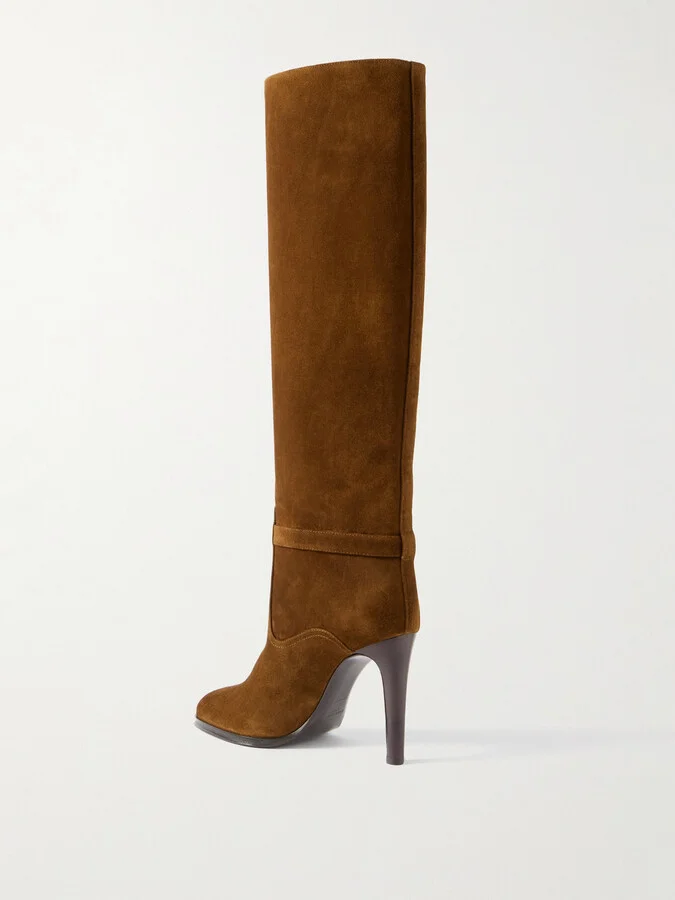 SAINT LAURENT - Diane Logo-embellished Suede Knee Boots - Brown - Image 3