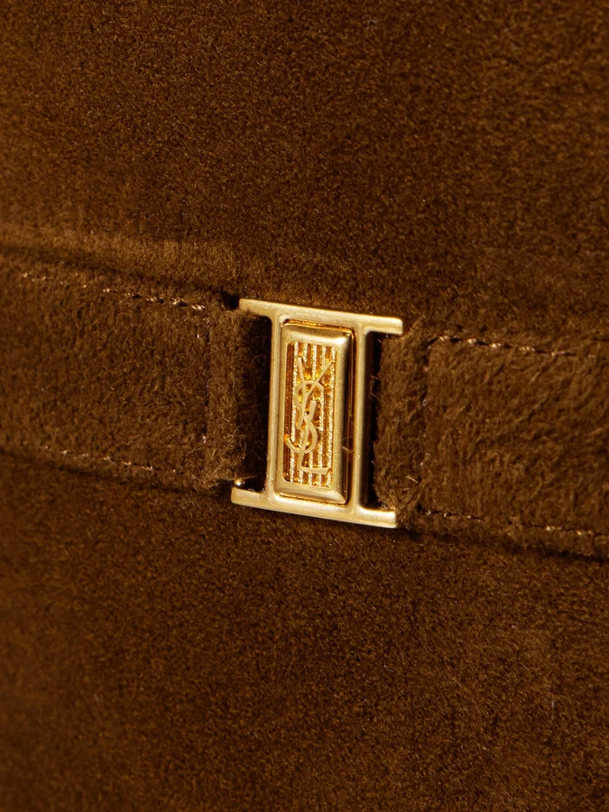 SAINT LAURENT - Diane Logo-embellished Suede Knee Boots - Brown - Image 4