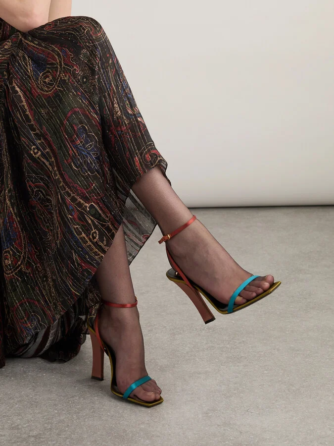 SAINT LAURENT - Dominique Color-block Satin Sandals - Metallic - Image 2