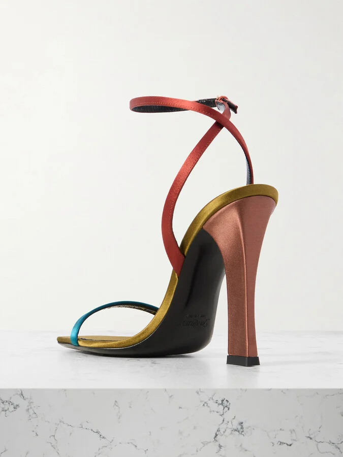 SAINT LAURENT - Dominique Color-block Satin Sandals - Metallic - Image 3