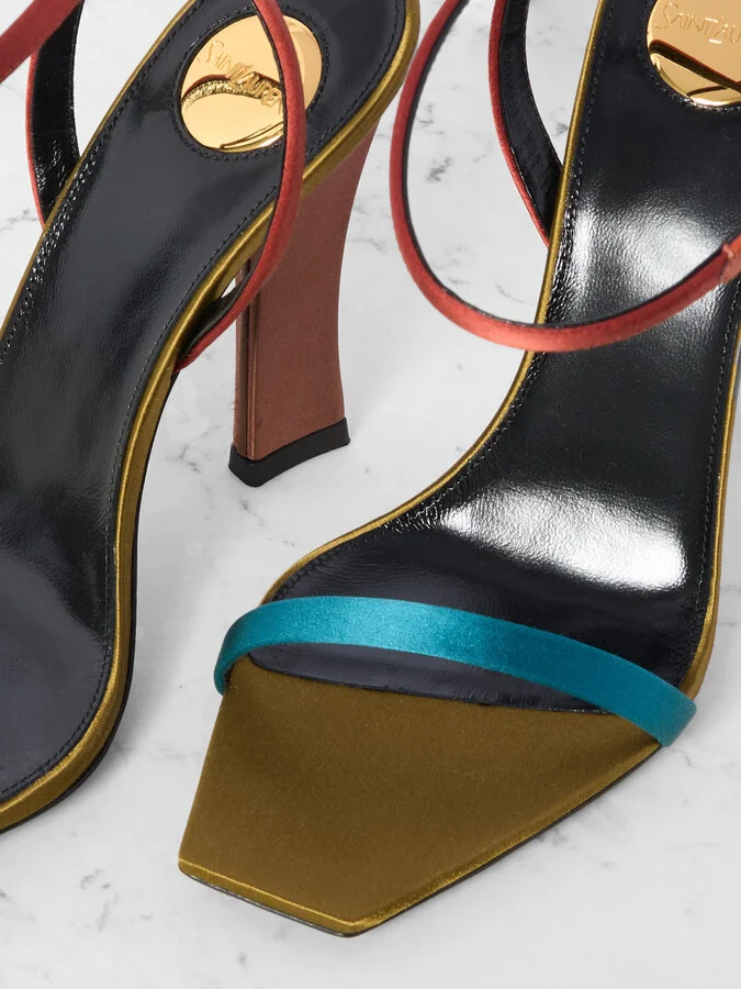 SAINT LAURENT - Dominique Color-block Satin Sandals - Metallic - Image 4