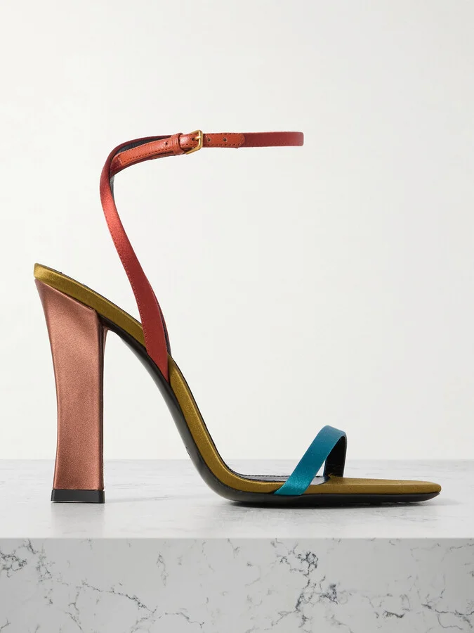SAINT LAURENT - Dominique Color-block Satin Sandals - Metallic