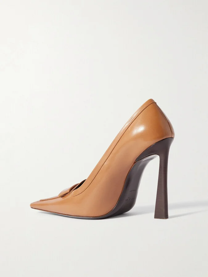 SAINT LAURENT - D'orsay Glossed-leather Pumps - Brown - Image 3