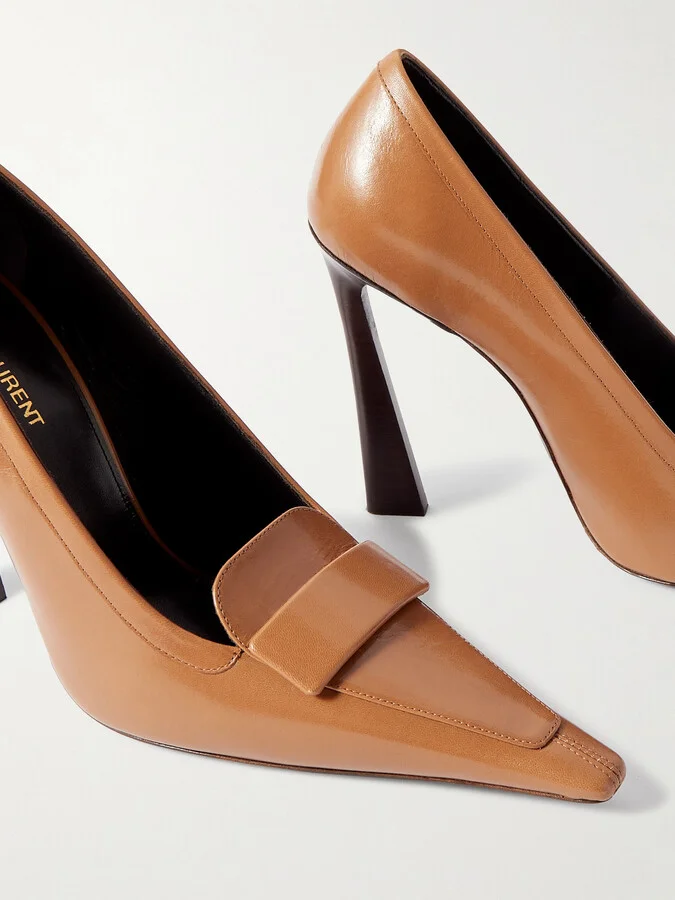 SAINT LAURENT - D'orsay Glossed-leather Pumps - Brown - Image 4