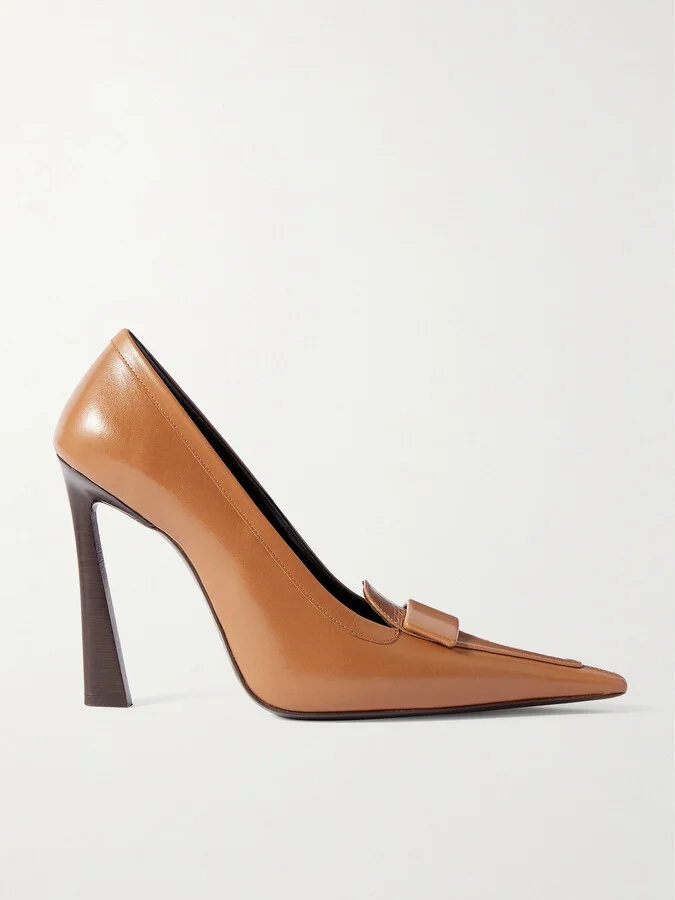 SAINT LAURENT - D'orsay Glossed-leather Pumps - Brown