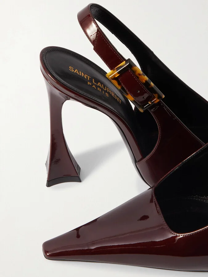 SAINT LAURENT - Dune Patent-leather Slingback Pumps - Brown - Image 4