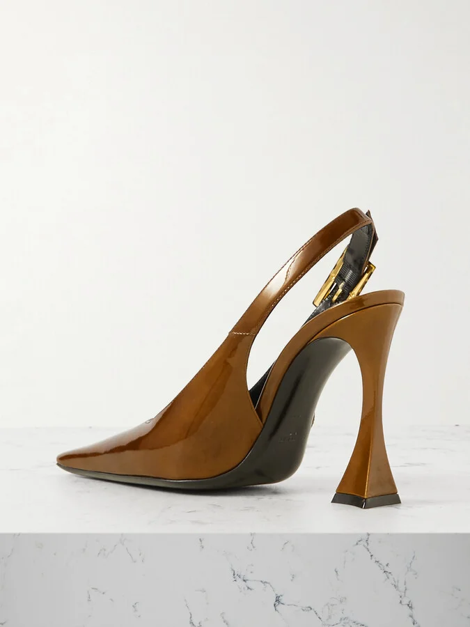 SAINT LAURENT - Dune Patent-leather Slingback Pumps - Brown - Image 3