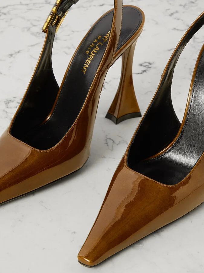 SAINT LAURENT - Dune Patent-leather Slingback Pumps - Brown - Image 4