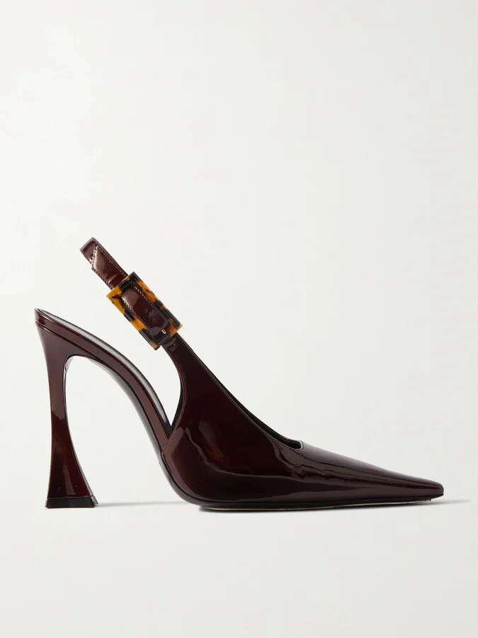 SAINT LAURENT - Dune Patent-leather Slingback Pumps - Brown