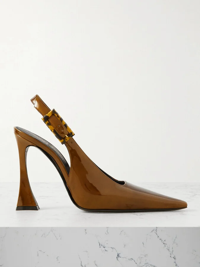 SAINT LAURENT - Dune Patent-leather Slingback Pumps - Brown