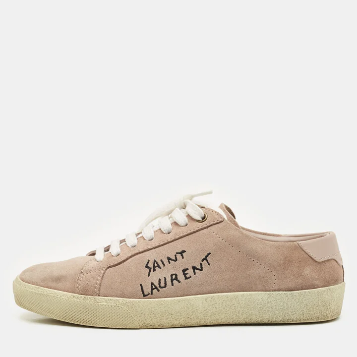 Saint Laurent Dusty Pink Suede Court Classic Low Top Sneakers Size 37