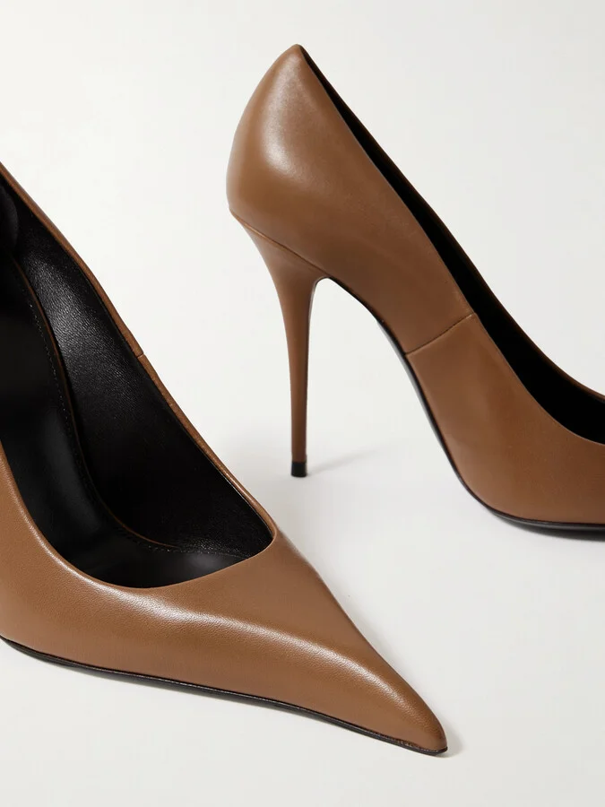 SAINT LAURENT - Élysée Leather Pumps - Brown - Image 4