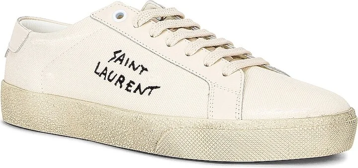 Saint Laurent Embroidered Sneakers in Ivory - Image 2