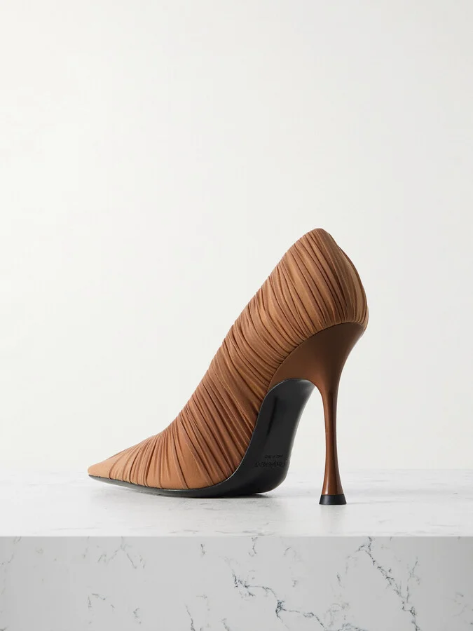 SAINT LAURENT - Emmanuelle Gathered Tulle Pumps - Brown - Image 3