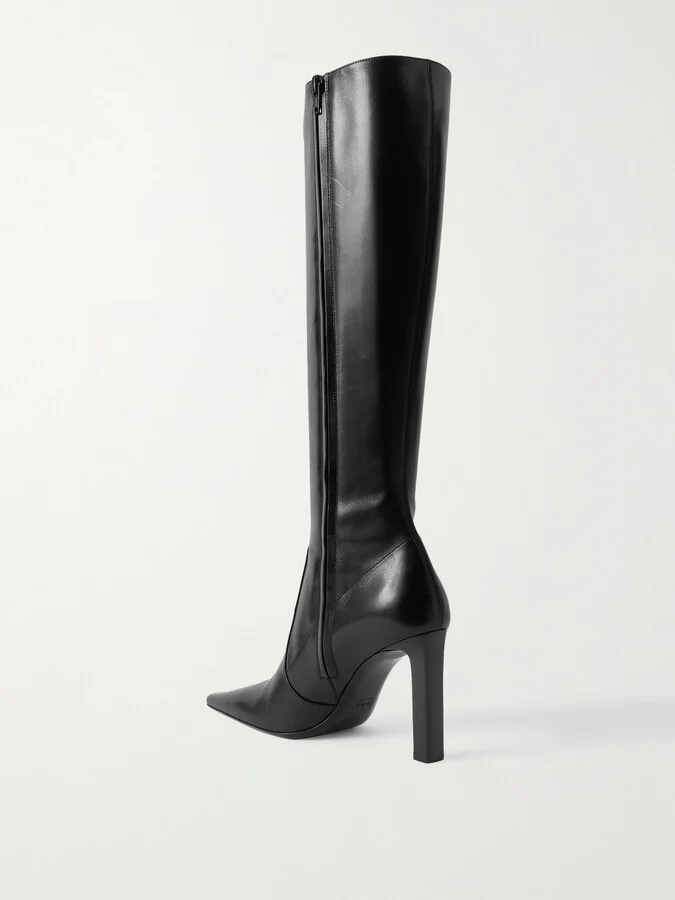 SAINT LAURENT - Francoise Glossed-leather Knee Boots - Black - Image 3