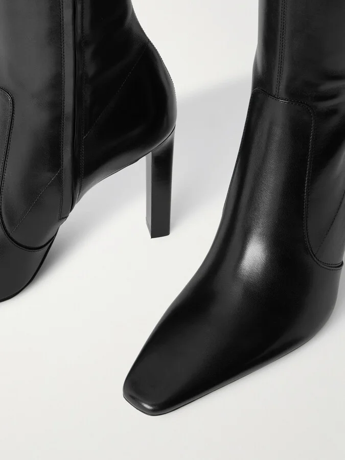 SAINT LAURENT - Francoise Glossed-leather Knee Boots - Black - Image 4