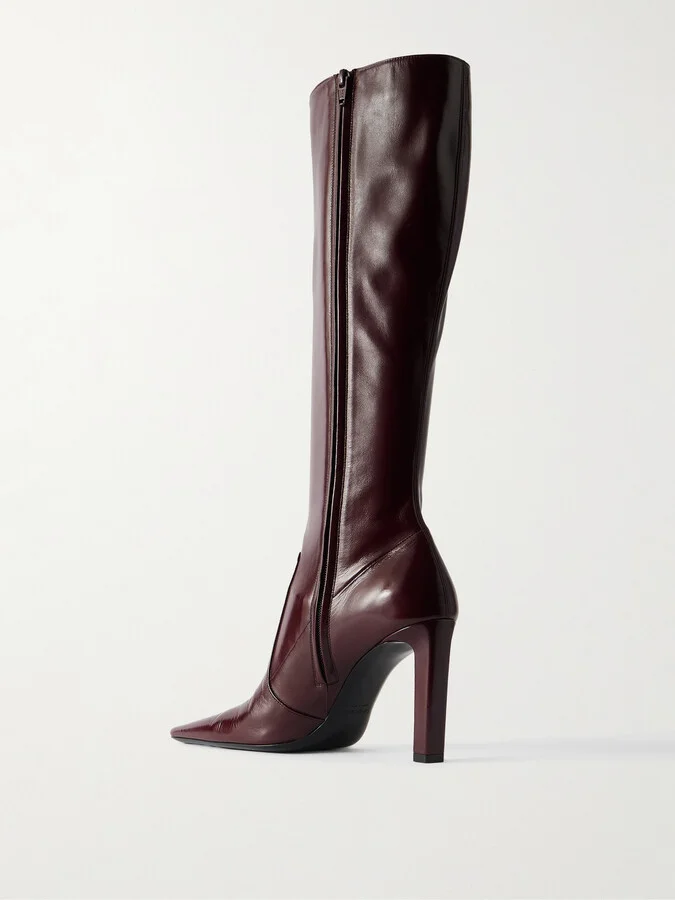 SAINT LAURENT - Francoise Glossed-leather Knee Boots - Burgundy - Image 3