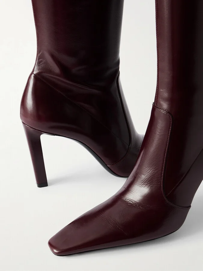 SAINT LAURENT - Francoise Glossed-leather Knee Boots - Burgundy - Image 4