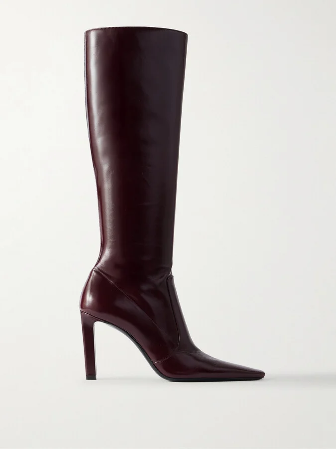 SAINT LAURENT - Francoise Glossed-leather Knee Boots - Burgundy