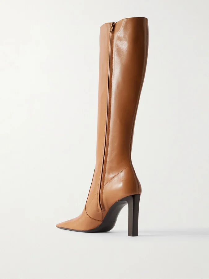 SAINT LAURENT - Francoise Leather Knee Boots - Brown - Image 3