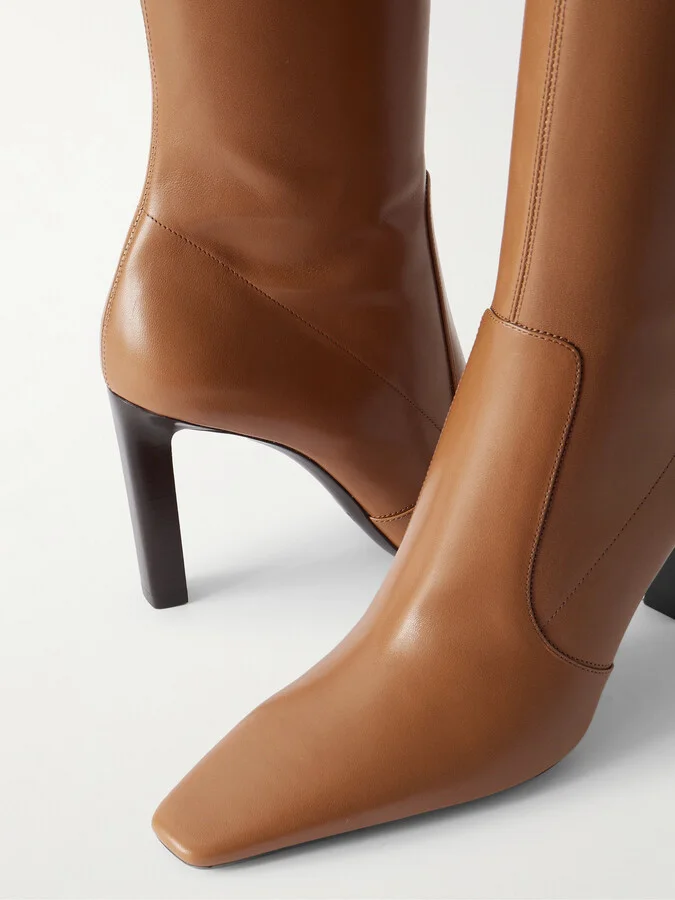 SAINT LAURENT - Francoise Leather Knee Boots - Brown - Image 4