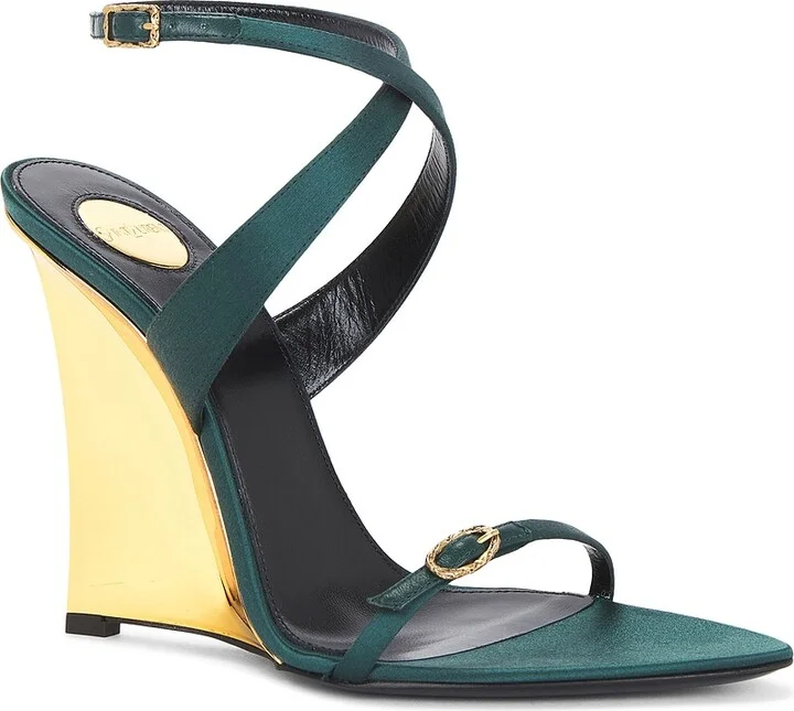 Saint Laurent Gippy Wedge Sandal in Dark Green - Image 2