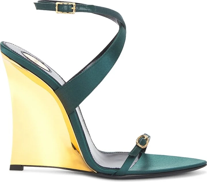 Saint Laurent Gippy Wedge Sandal in Dark Green