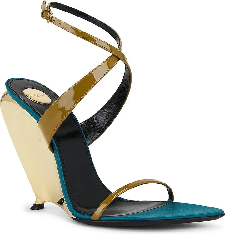 Saint Laurent Gippy Wedge Sandal in Olive - Image 2