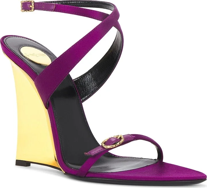 Saint Laurent Gippy Wedge Sandal in Purple,Fuchsia - Image 2