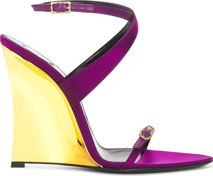 Saint Laurent Gippy Wedge Sandal in Purple,Fuchsia
