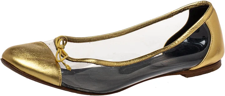 Saint Laurent Gold Leather And PVC Ballet Flats Size 39.5