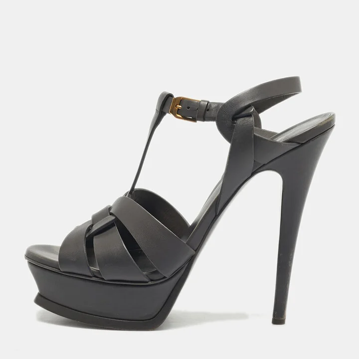 Saint Laurent Grey Leather Tribute Sandals Size 38