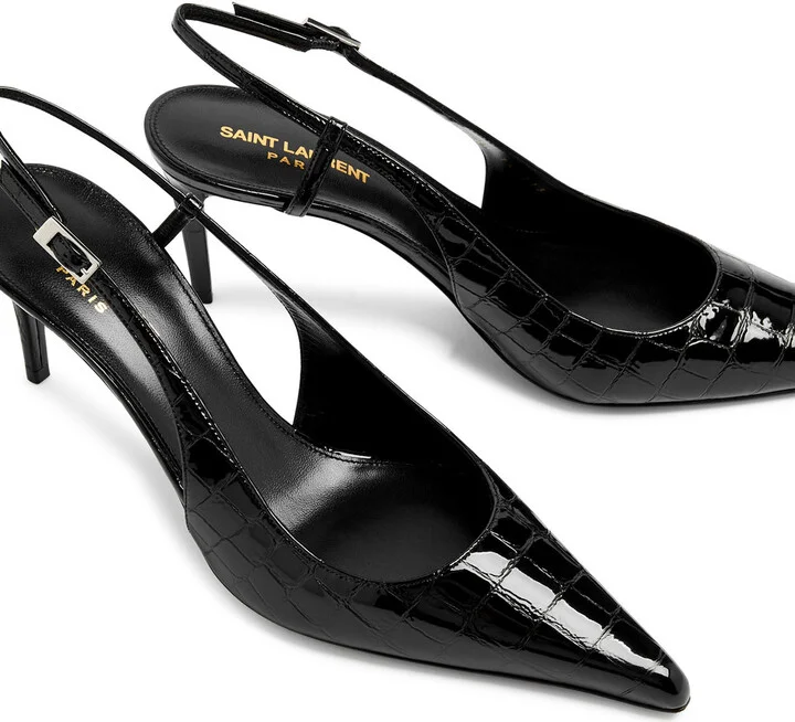 Saint Laurent Hacker 70 Leather Slingback Pumps - Image 3