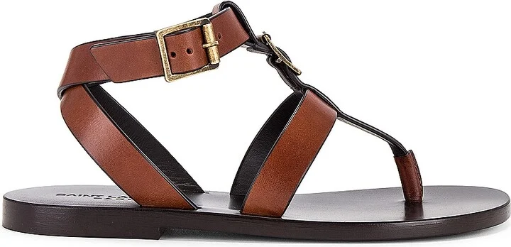 Saint Laurent Hardy Flat Sandal in Bruciato in Brown