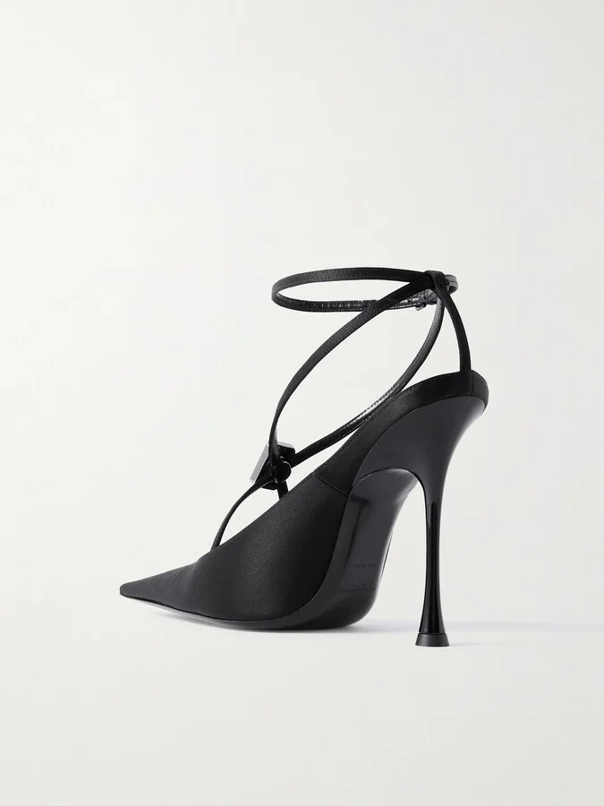 SAINT LAURENT - Harlow Crystal-embellished Satin Pumps - Black - Image 3