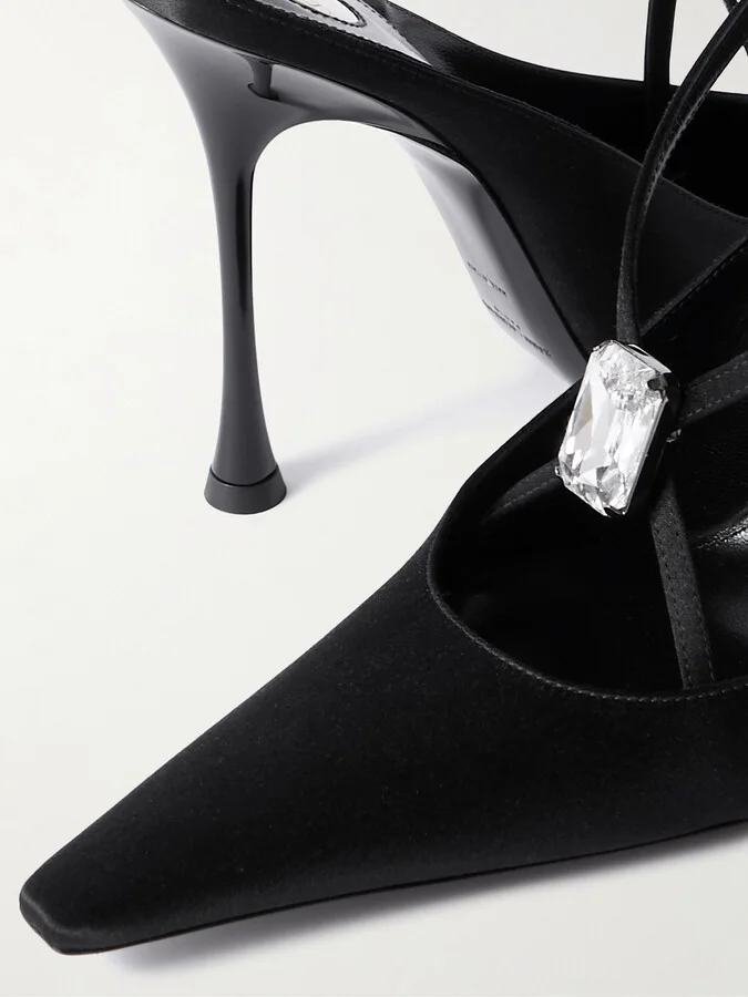 SAINT LAURENT - Harlow Crystal-embellished Satin Pumps - Black - Image 4