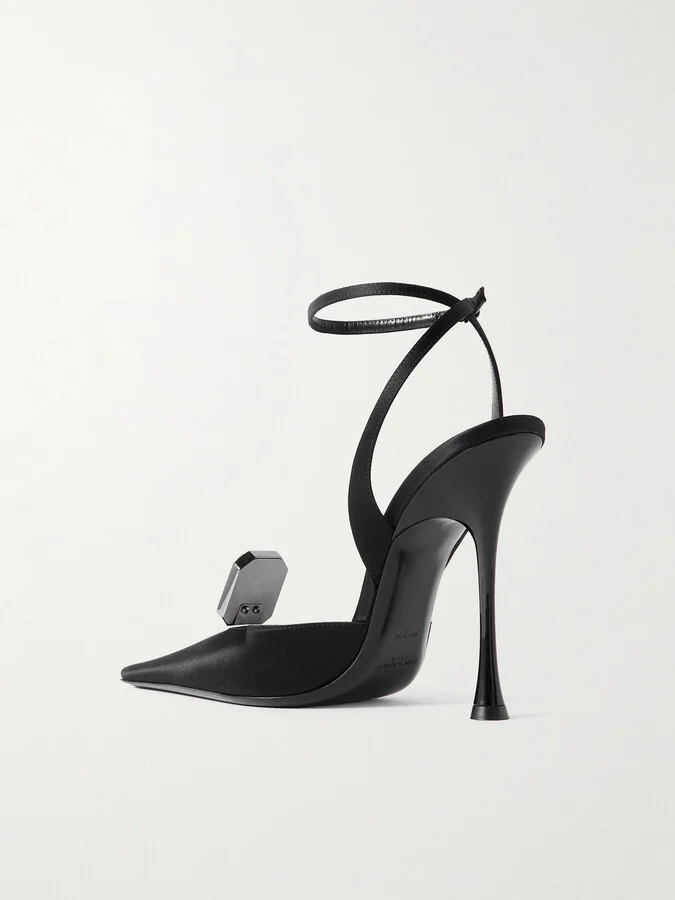 SAINT LAURENT - Harlow Crystal-embellished Satin Pumps - Black - Image 3