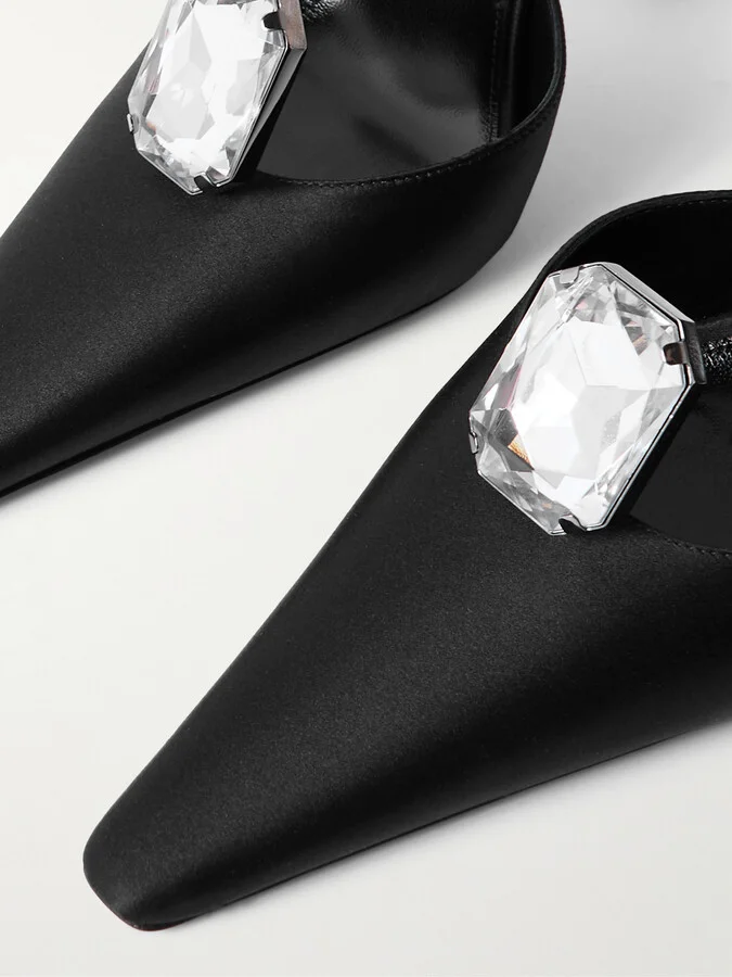 SAINT LAURENT - Harlow Crystal-embellished Satin Pumps - Black - Image 4