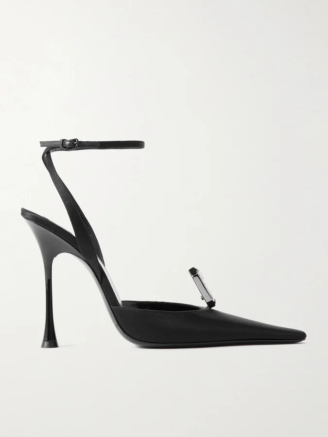 SAINT LAURENT - Harlow Crystal-embellished Satin Pumps - Black