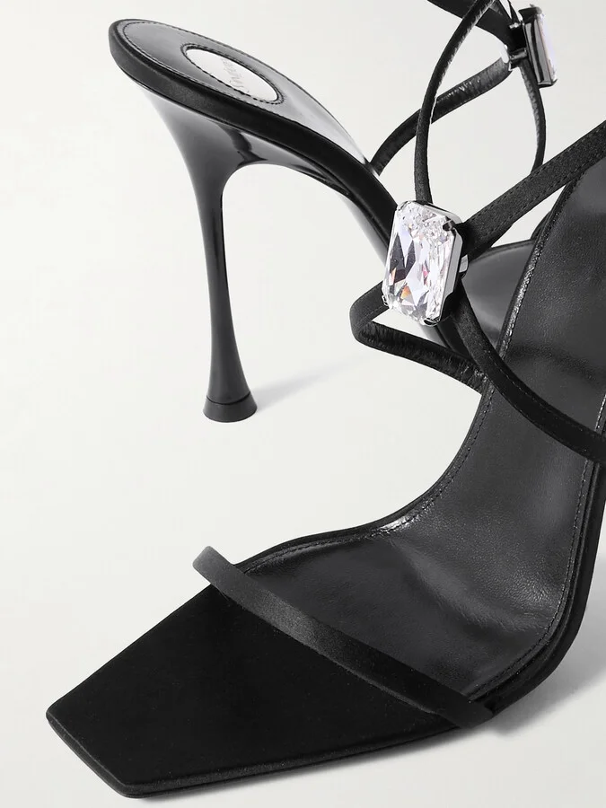 SAINT LAURENT - Harlow Crystal-embellished Satin Sandals - Black - Image 4