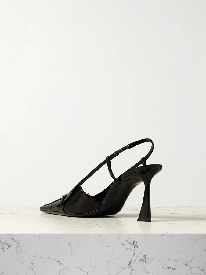 SAINT LAURENT - Jacqueline Buckle-embellished Patent-leather Slingback Pumps - Black - Image 3