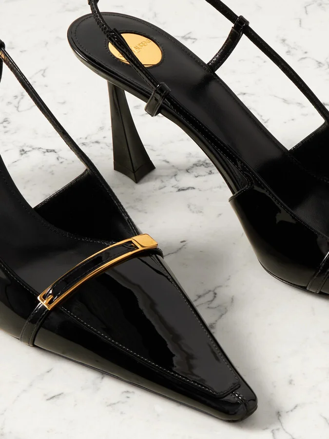 SAINT LAURENT - Jacqueline Buckle-embellished Patent-leather Slingback Pumps - Black - Image 4
