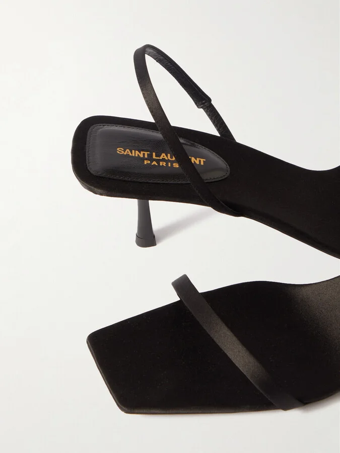 SAINT LAURENT - Jaspe Satin Slingback Sandals - Black - Image 4