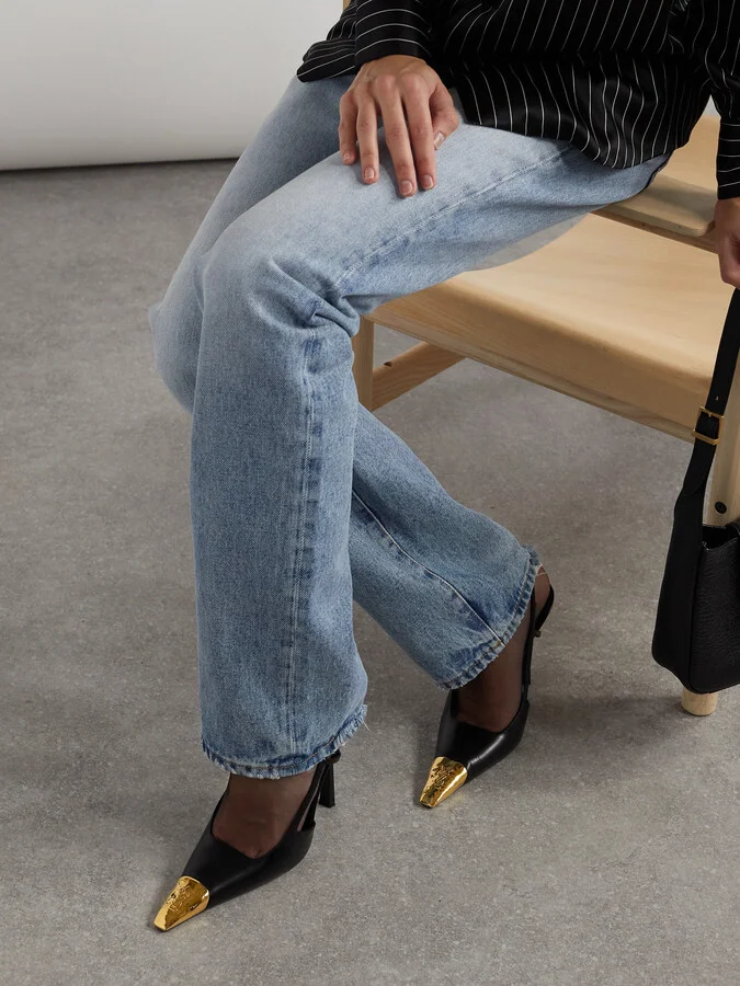 SAINT LAURENT - Jeanne Embellished Glossed-leather Slingback Pumps - Black - Image 2