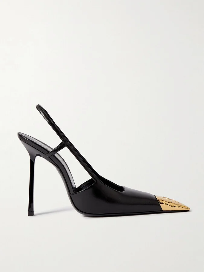SAINT LAURENT - Jeanne Embellished Glossed-leather Slingback Pumps - Black