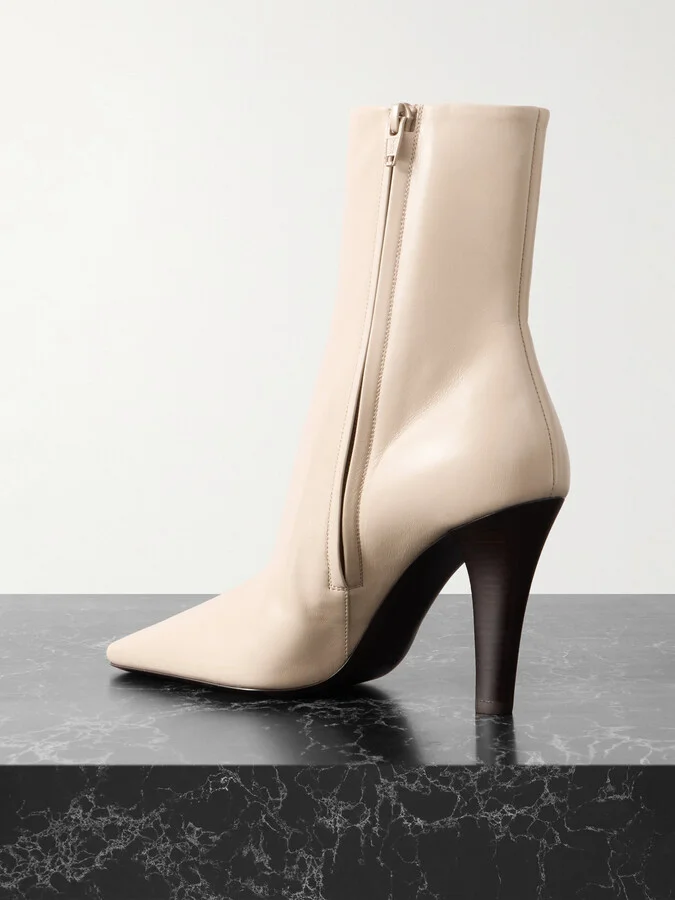 SAINT LAURENT - Jill Leather Ankle Boots - Neutrals - Image 3