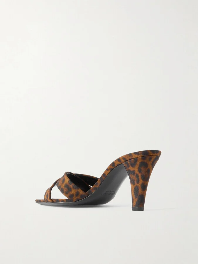 SAINT LAURENT - Jill Leopard-print Faille Mules - Brown - Image 3