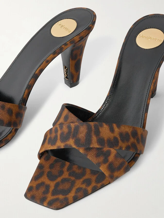 SAINT LAURENT - Jill Leopard-print Faille Mules - Brown - Image 4