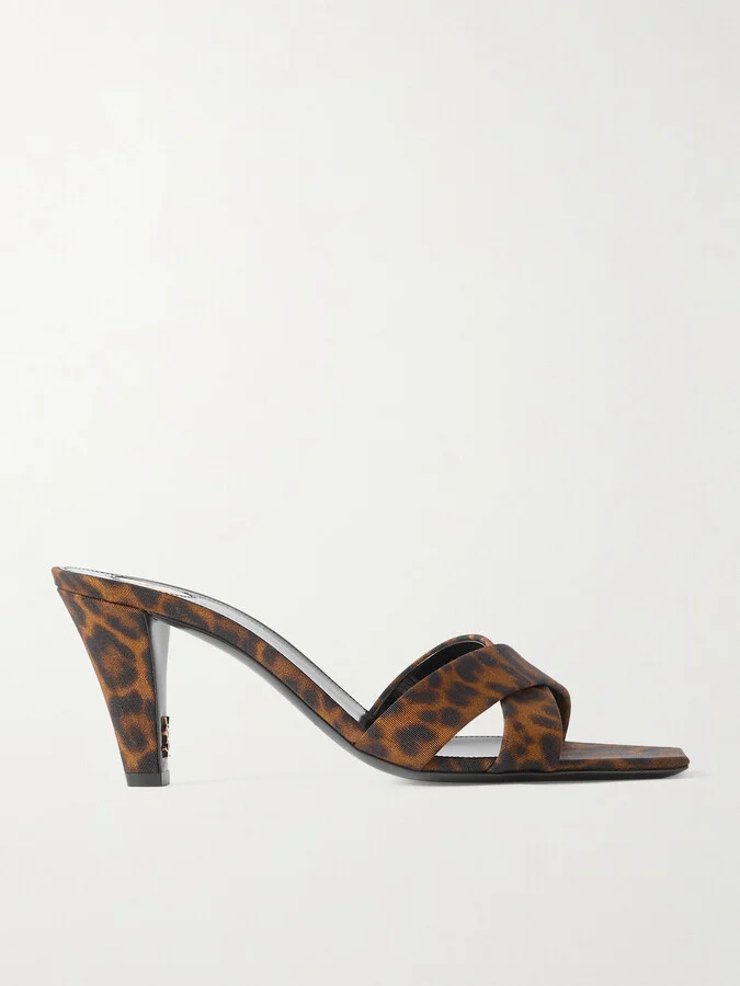 SAINT LAURENT - Jill Leopard-print Faille Mules - Brown