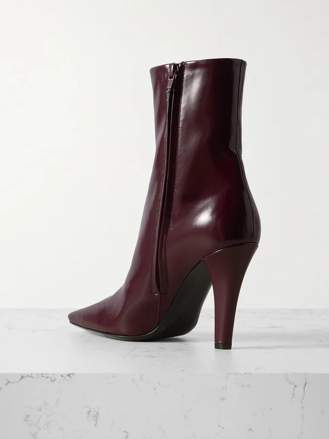 SAINT LAURENT - Jill Patent-leather Ankle Boots - Burgundy - Image 3